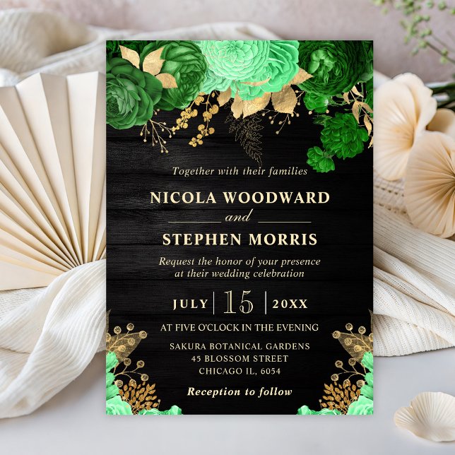 Invitación Boda de Flores Verdes y Doradas con Acuarela Rústi (Subido por el creador)