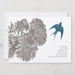 Invitación Boda de flores vintage y pájaro azul turquesa de D