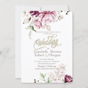Invitación Boda de Flores Violetas Chic con Acuarela