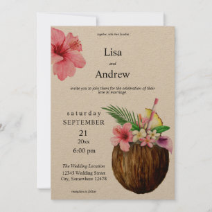 Invitación Boda de Flores y Cocoteros Tropicales de Hawái - K