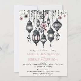 Invitación Boda de Flores y Farolitos Rosados
