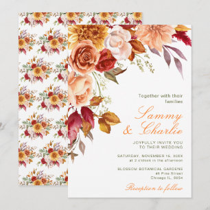 Invitación Boda de flores y follaje de otoño
