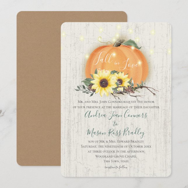 Invitación Boda de Flores y Luces en la Calabaza (Anverso / Reverso)