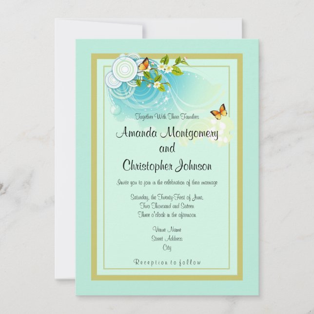 Invitación Boda de flores y mariposas (Anverso)