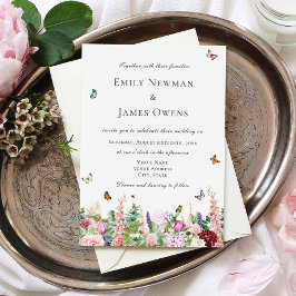 Invitación Boda de Flores y Mariposas Púrpura Pink WildFlower