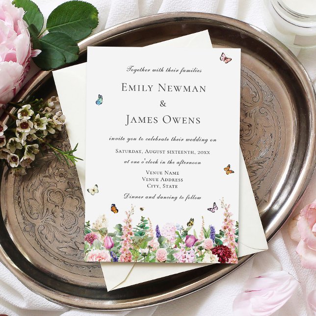 Invitación Boda de Flores y Mariposas Púrpura Pink WildFlower (Subido por el creador)