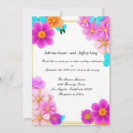 Invitación Boda de flores y mariposas rosas