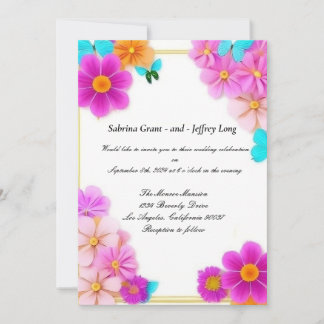 Invitación Boda de flores y mariposas rosas