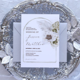 Invitación Boda de flores y plumas blancas