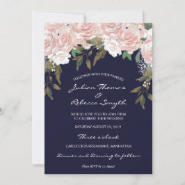 Invitación Boda de flores y vegetación rosa de la marina