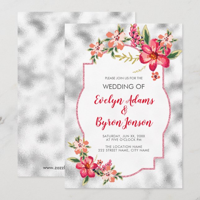 Invitación Boda de flores y vidrio gris claro (Anverso / Reverso)