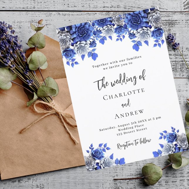 Invitación Boda de florines azules reales (Subido por el creador)
