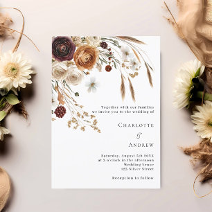 Invitación Boda de florines de pampas beige borgoña
