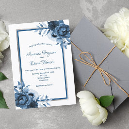 Invitación Boda de florines de plata blanca azul clásico