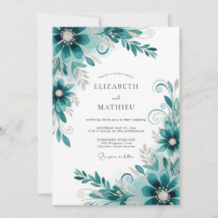 Invitación Boda de floritura abstracta azul verdoso