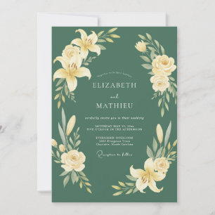 Invitación Boda de floritura botánica suave esmeralda