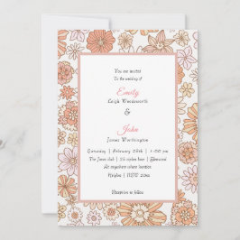 Invitación Boda de floros naranjas rosados retro