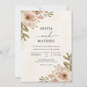 Invitación Boda de Flourish Botánico de Rubor suave