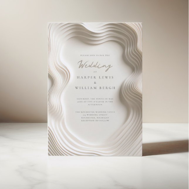 Invitación Boda de flujo de marfil suave (Elegant flowing ivory wedding invitation, soft, off-white modern but yet classic design.)