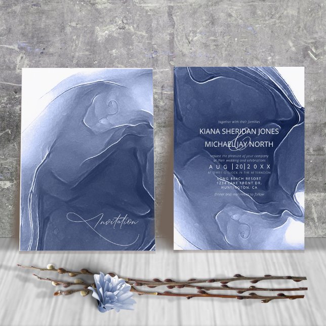 Invitación Boda de flujo de tinta Blue ID762 (Subido por el creador)