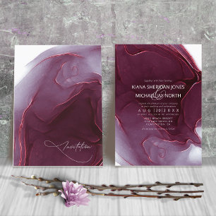 Invitación Boda de flujo de tinta Borgoña ID762