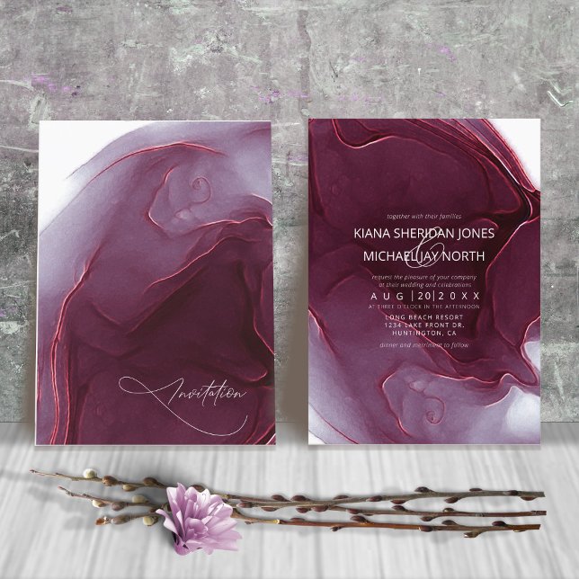Invitación Boda de flujo de tinta Borgoña ID762 (Subido por el creador)