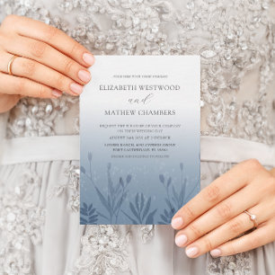 Invitación Boda De Foliage A Presión Azul Dusty Boho