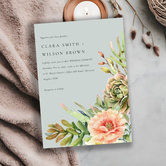 INVITACIÓN BODA DE FOLIAGE DE CACTI DE GRAY RUBOR DESERT SUCC (Subido por el creador)