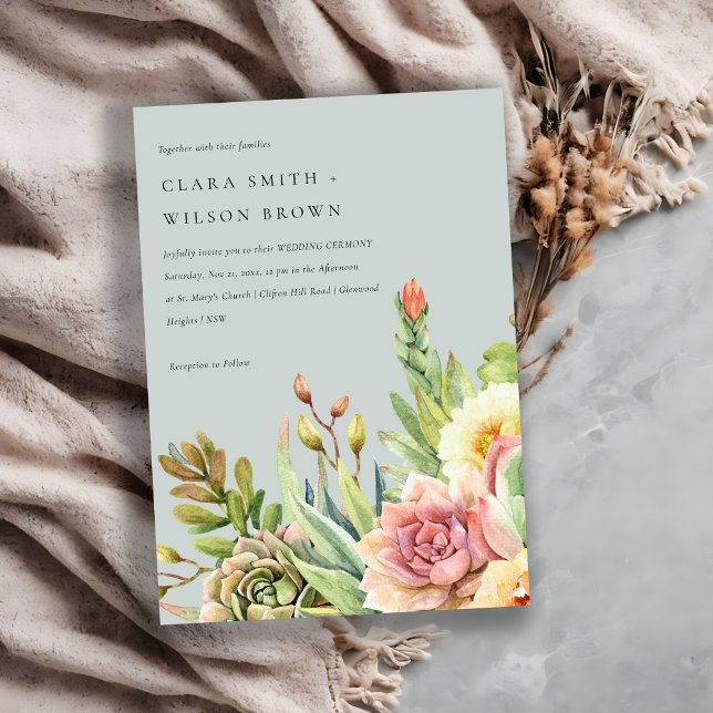 INVITACIÓN BODA DE FOLIAGE DE CACTI DE GRAY RUBOR DESERT SUCC (Subido por el creador)