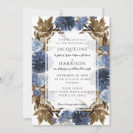 Invitación Boda de Foliage floral azul de la Marina