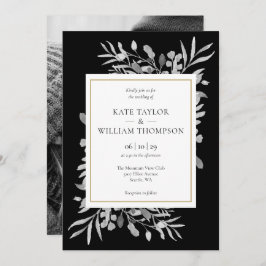 Invitación Boda De Foliage Moderno En Blanco Y Negro