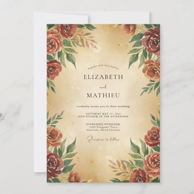 Invitación Boda de Foliage Pintado de Óxido (Anverso)