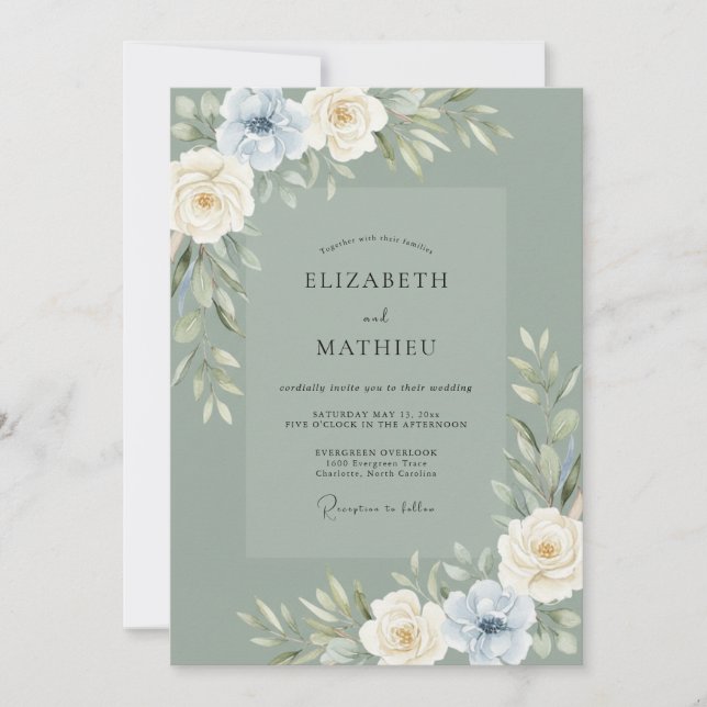 Invitación Boda de Foliage Sereno Verde Salvia (Anverso)
