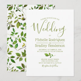 Invitación Boda de Foliaje de Acuarela de Vegetación de Árbol