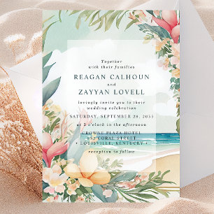 Invitación Boda de Foliaje de Playa con Acuarela Floral