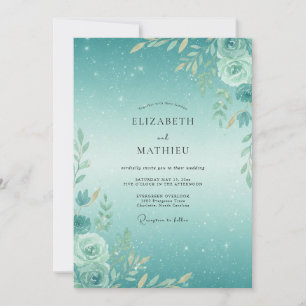 Invitación Boda de follaje acuarela espuma de mar