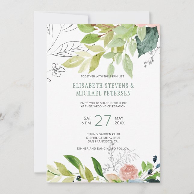 Invitación Boda de follaje acuático botánico (Anverso)