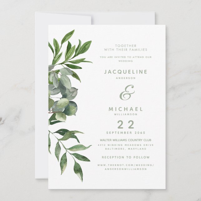 Invitación Boda de follaje acuático de diseño moderno (Anverso)