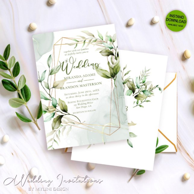 Invitación Boda de follaje acuático de eucalipto verde (Subido por el creador)