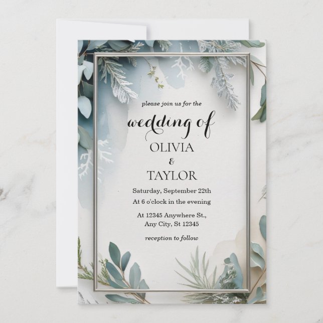 Invitación Boda de follaje acuático de invierno (Anverso)