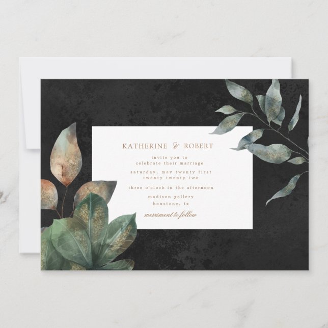 Invitación boda de follaje acuático de lujo (Anverso)
