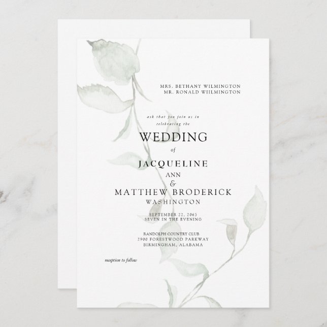 Invitación Boda de follaje acuático moderno (Anverso / Reverso)