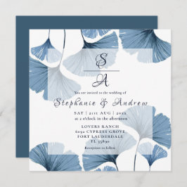 Invitación Boda de follaje azul y blanco moderno
