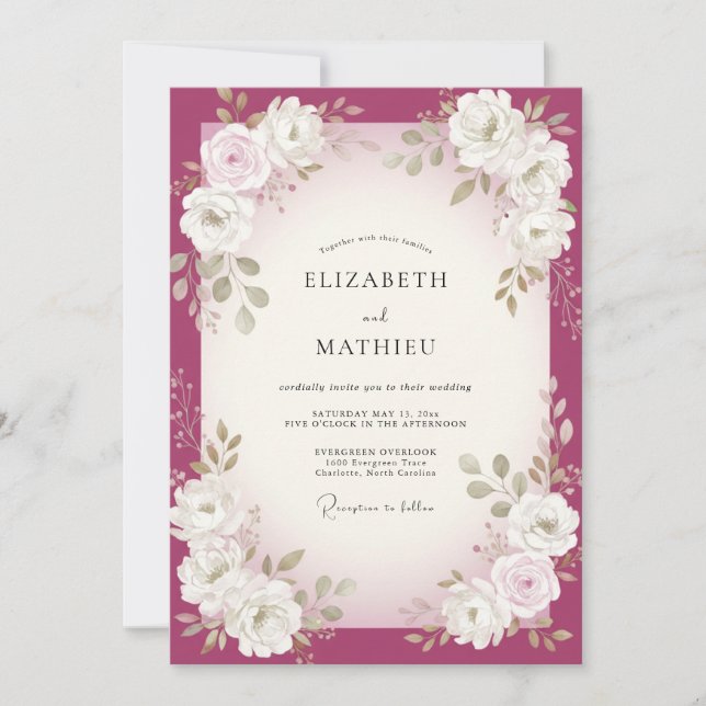 Invitación Boda de follaje blanco de baya (Anverso)