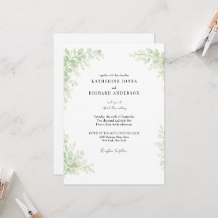 Invitación Boda de follaje blanco simplemente elegante