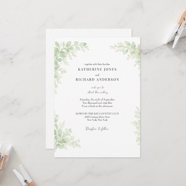 Invitación Boda de follaje blanco simplemente elegante (Anverso/Reverso In Situ)