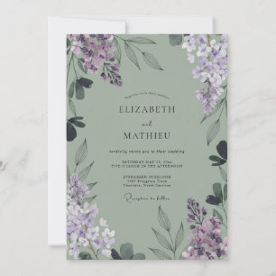 Invitación Boda de follaje de acuarela de lila
