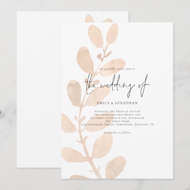 Invitación Boda de follaje de color teñido moderno (Anverso / Reverso)