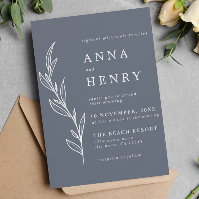 Invitación Boda de follaje de eucalipto blanco gris moderno (Subido por el creador)