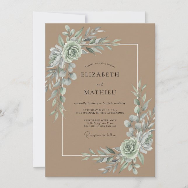 Invitación Boda de follaje de eucalipto de arena (Anverso)